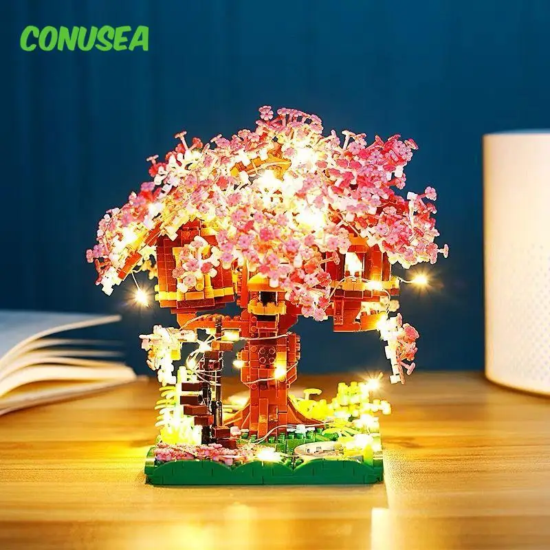 Sakura Ağaç Ev Modeli Succulents Kiraz Çiçeği Oluşturucu Seti Şehir Mikro Yapı Taşı Tuğla Montessori Moc Noel Oyuncaklar . ' - ' . 1