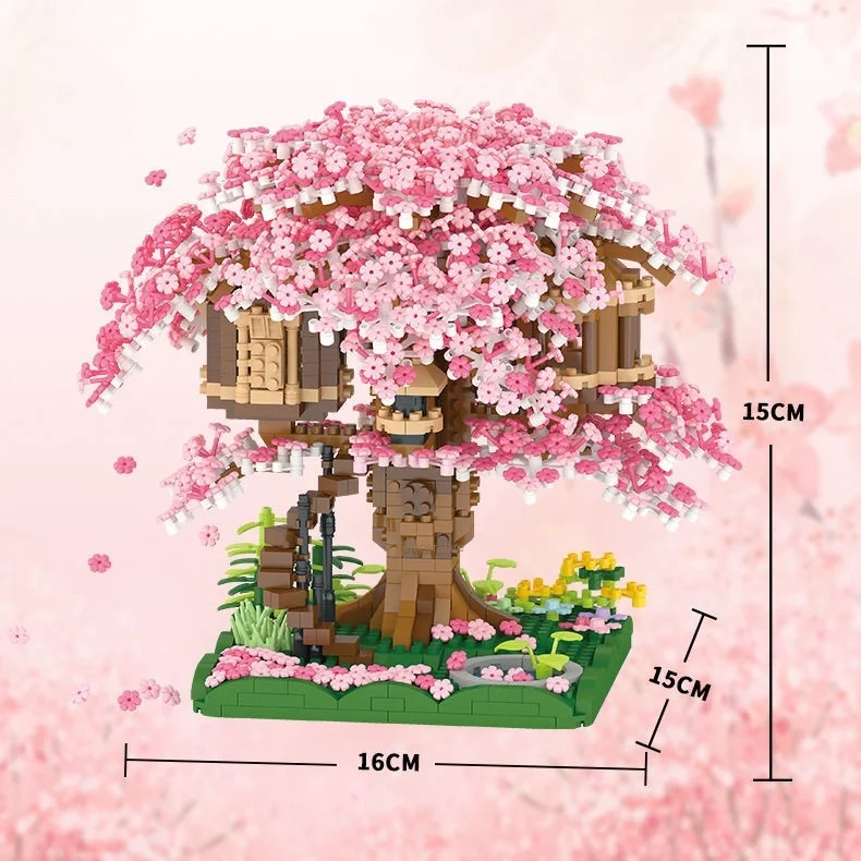 Sakura Ağaç Ev Modeli Succulents Kiraz Çiçeği Oluşturucu Seti Şehir Mikro Yapı Taşı Tuğla Montessori Moc Noel Oyuncaklar . ' - ' . 4