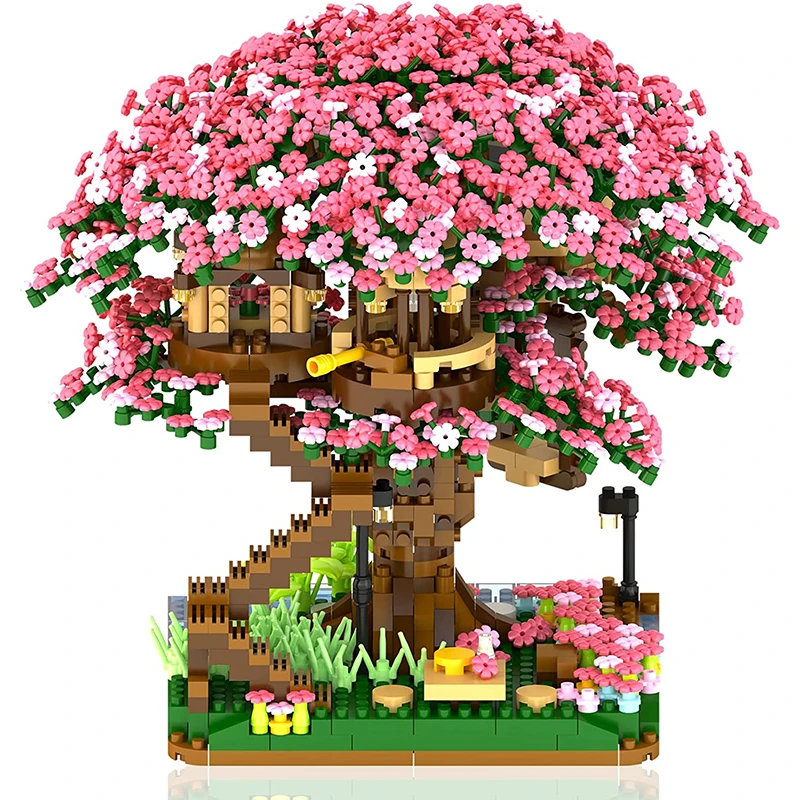 Sakura Ağaç Ev Modeli Succulents Kiraz Çiçeği Oluşturucu Seti Şehir Mikro Yapı Taşı Tuğla Montessori Moc Noel Oyuncaklar . ' - ' . 5