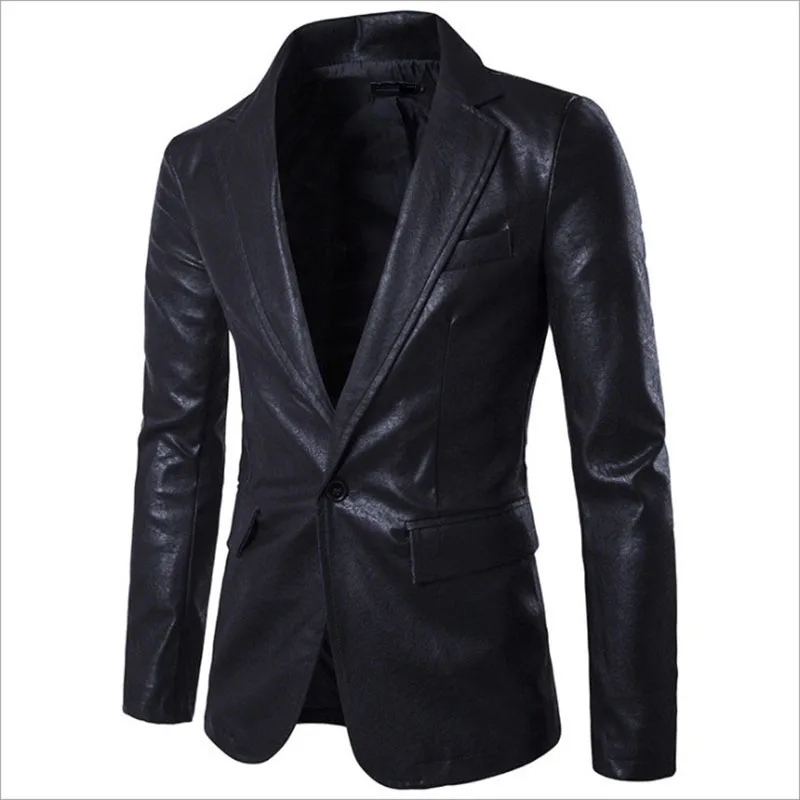 Yeni PU deri Blazer Ceket Erkekler Slim Fit Tek Düğme Deri Ceket Moda Düğün Parti Ceket Erkek Dış Giyim Siyah Kırmızı Beyaz . ' - ' . 0