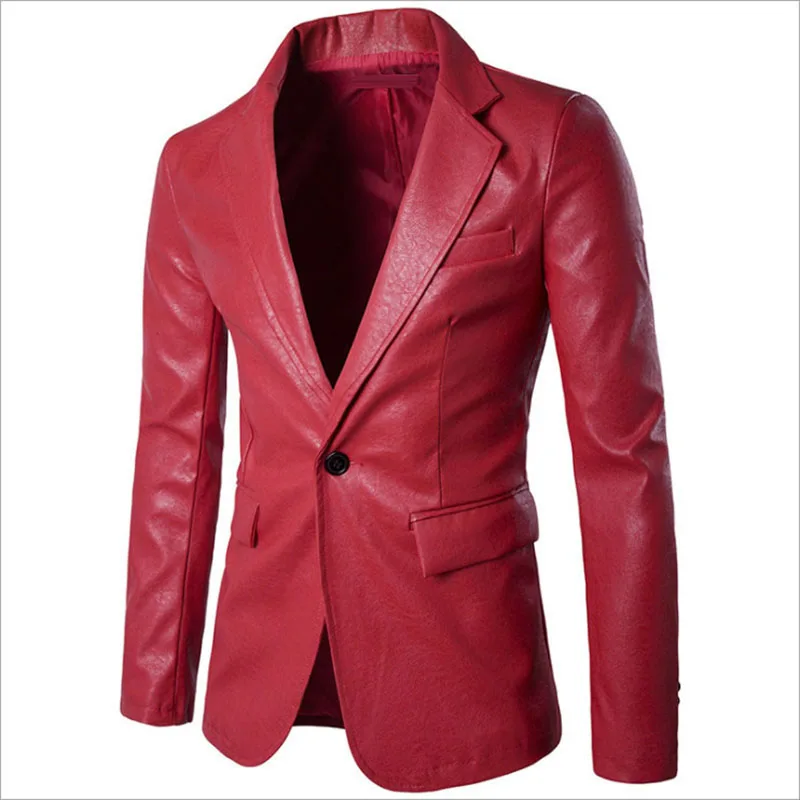 Yeni PU deri Blazer Ceket Erkekler Slim Fit Tek Düğme Deri Ceket Moda Düğün Parti Ceket Erkek Dış Giyim Siyah Kırmızı Beyaz . ' - ' . 1