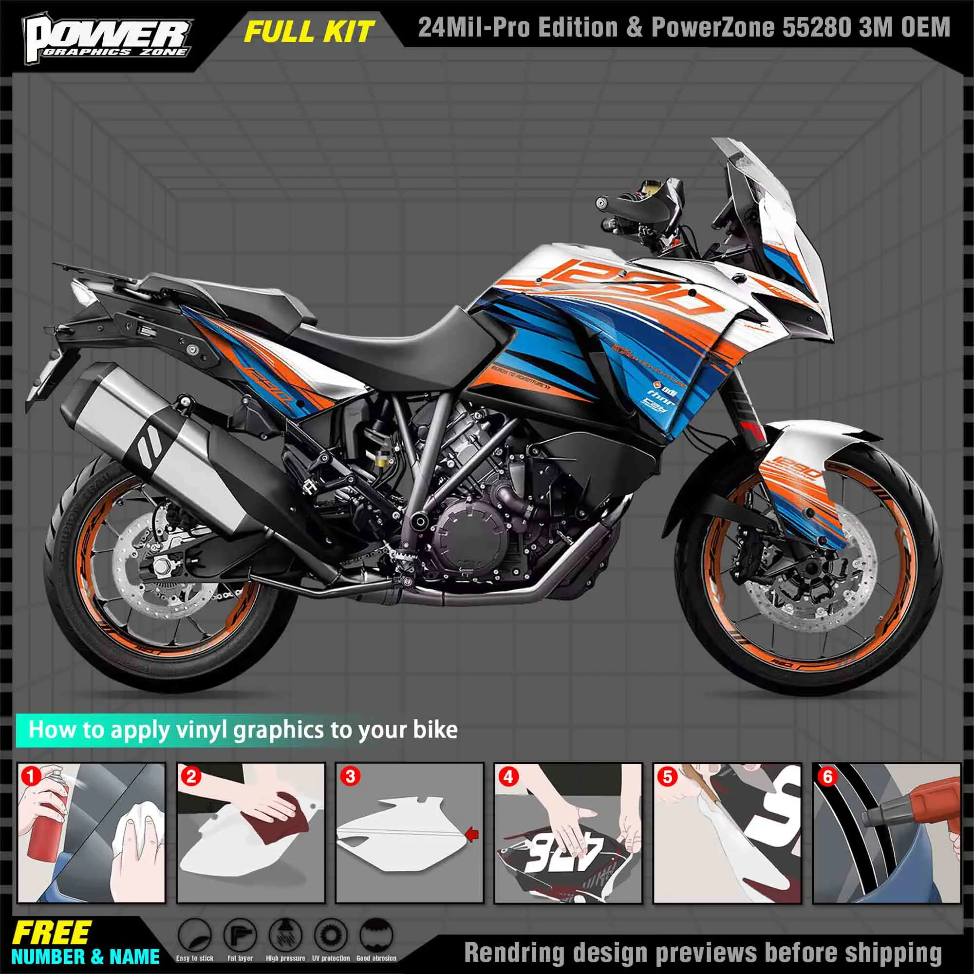 PowerZone Özel Takım Grafik arkaplanma etiketleri Çıkartmaları Kiti KTM 17-20 ADV1290 R S Motosiklet 006 . ' - ' . 2
