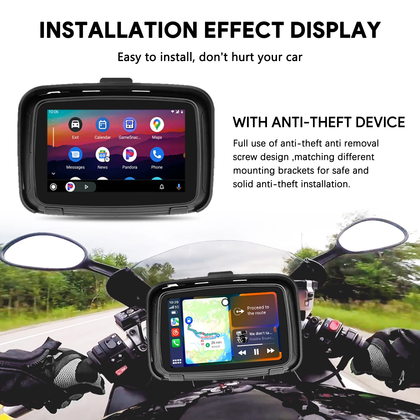 Bınıze Motosiklet Carplay ＆ Android Otomatik Su Geçirmez 5 inç Bluetooth Dokunmatik Ekran Kablosuz Carplay . ' - ' . 1