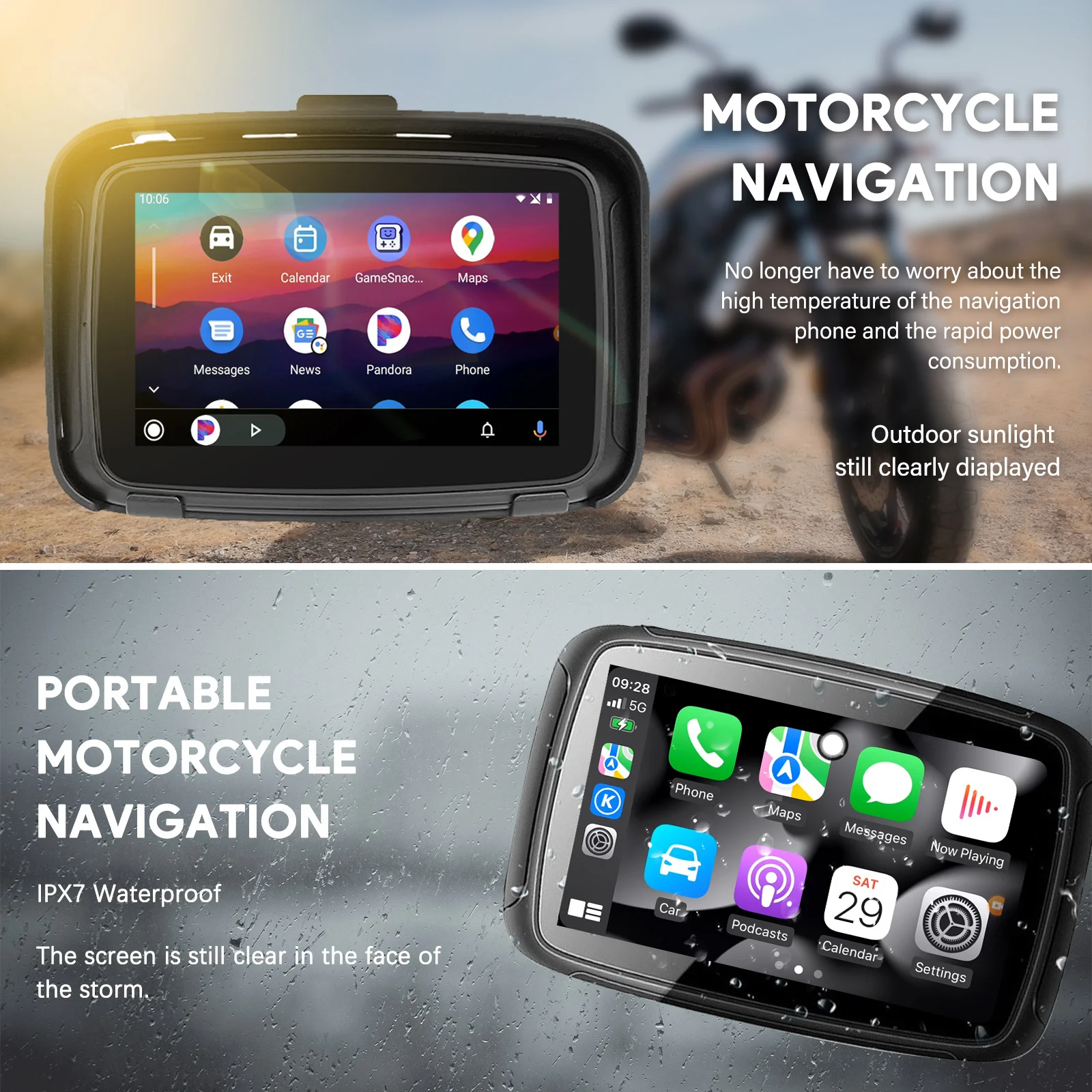 Bınıze Motosiklet Carplay ＆ Android Otomatik Su Geçirmez 5 inç Bluetooth Dokunmatik Ekran Kablosuz Carplay . ' - ' . 3
