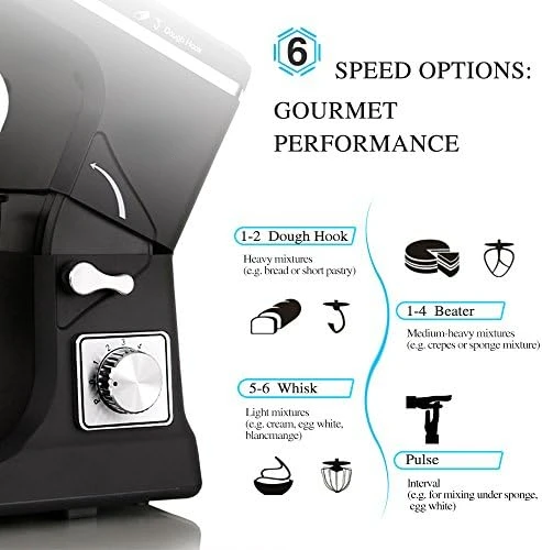 Mikser 5.3-Quart 500 W,6+P Hız Tilt - Mutfak gıda Mikserler Ev Pişirme hamur makinesi ile Paslanmaz Çelik Kase, hamur Kanca, Çırpma . ' - ' . 5