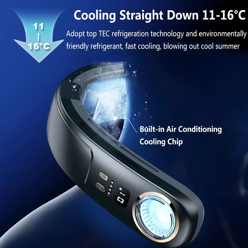 Taşınabilir Boyun Fanı Yarı İletken Soğutma Boyun Asılı hava Fanı USB Şarj Edilebilir 3 Hız Elektrikli Bladeless Fanlar ile led ışık . ' - ' . 2