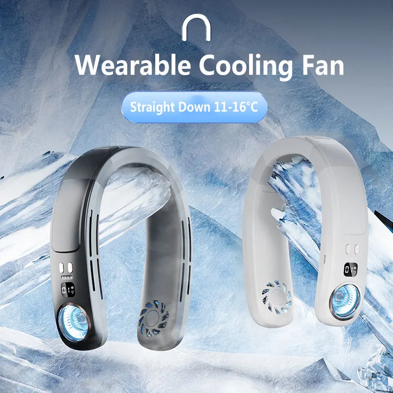 Taşınabilir Boyun Fanı Yarı İletken Soğutma Boyun Asılı hava Fanı USB Şarj Edilebilir 3 Hız Elektrikli Bladeless Fanlar ile led ışık . ' - ' . 4