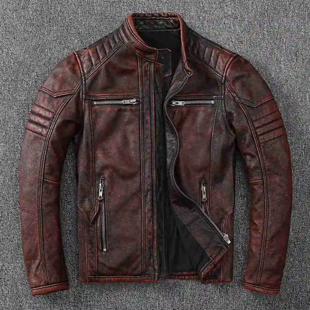 Vintage Motosiklet Ceketler Erkek Deri Ceket 100 % Hakiki Inek Derisi Ceket Erkek Biker Giyim Sonbahar Asya Boyutu S-5XL M696 . ' - ' . 0