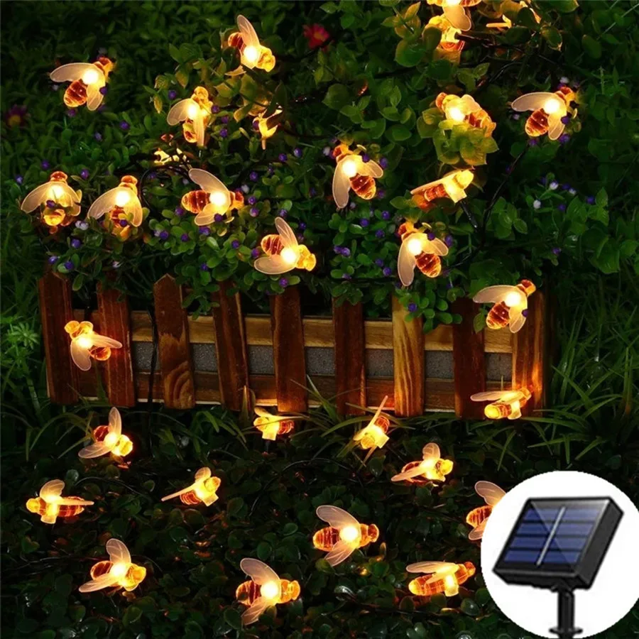 Sevimli Güneş Bal Arısı perili dizi lamba açık 20/30 / 50LED Noel çelenk ışıkları tatil Bahçe Veranda Çit Dekorasyon . ' - ' . 0