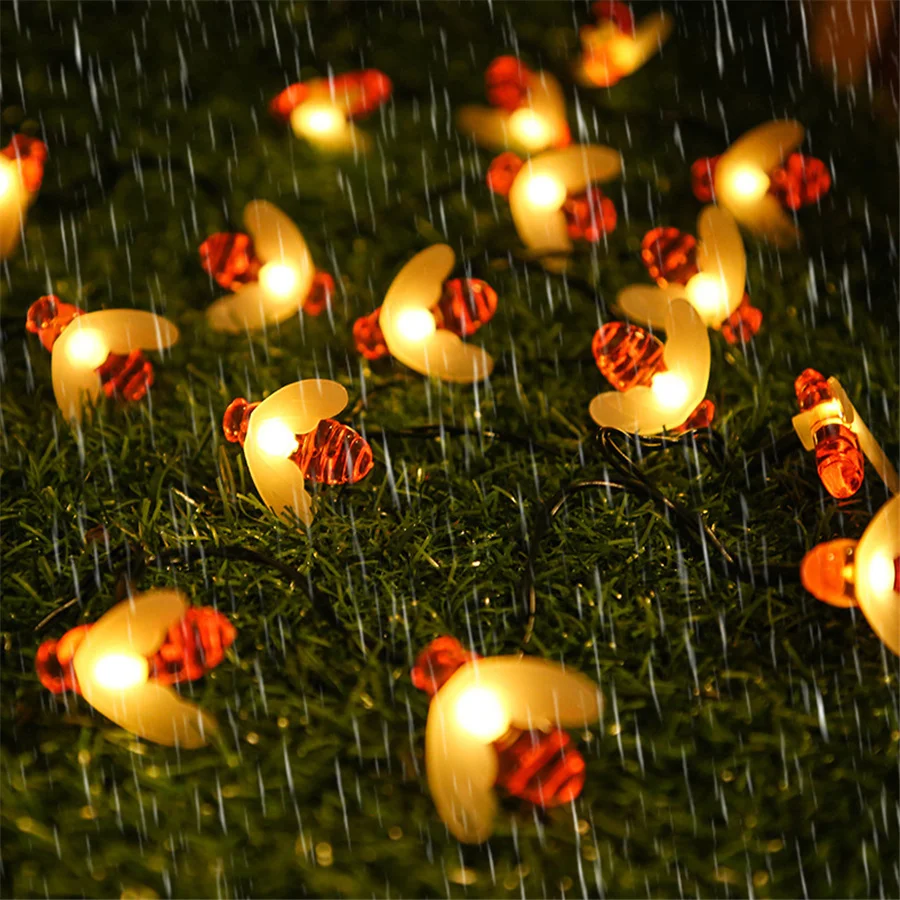 Sevimli Güneş Bal Arısı perili dizi lamba açık 20/30 / 50LED Noel çelenk ışıkları tatil Bahçe Veranda Çit Dekorasyon . ' - ' . 2