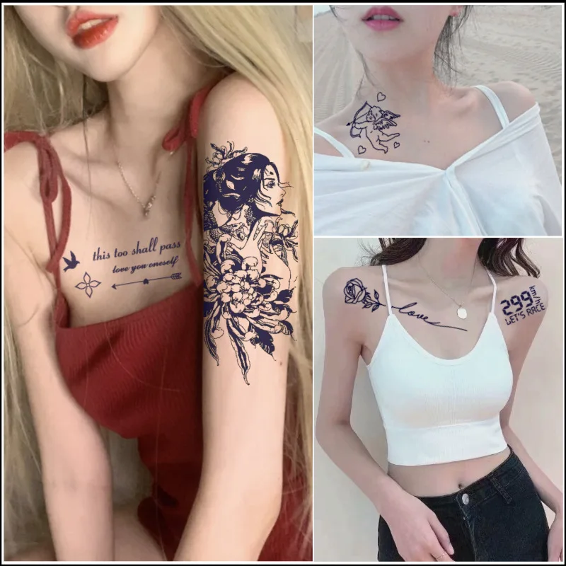 Su geçirmez Geçici Dövmeler Kadın Erkek Mektup Çiçek Ay Flaş Dövme Sevimli Yaprak Parmak Bilek Sahte Dövme Vücut Sanatı . ' - ' . 3
