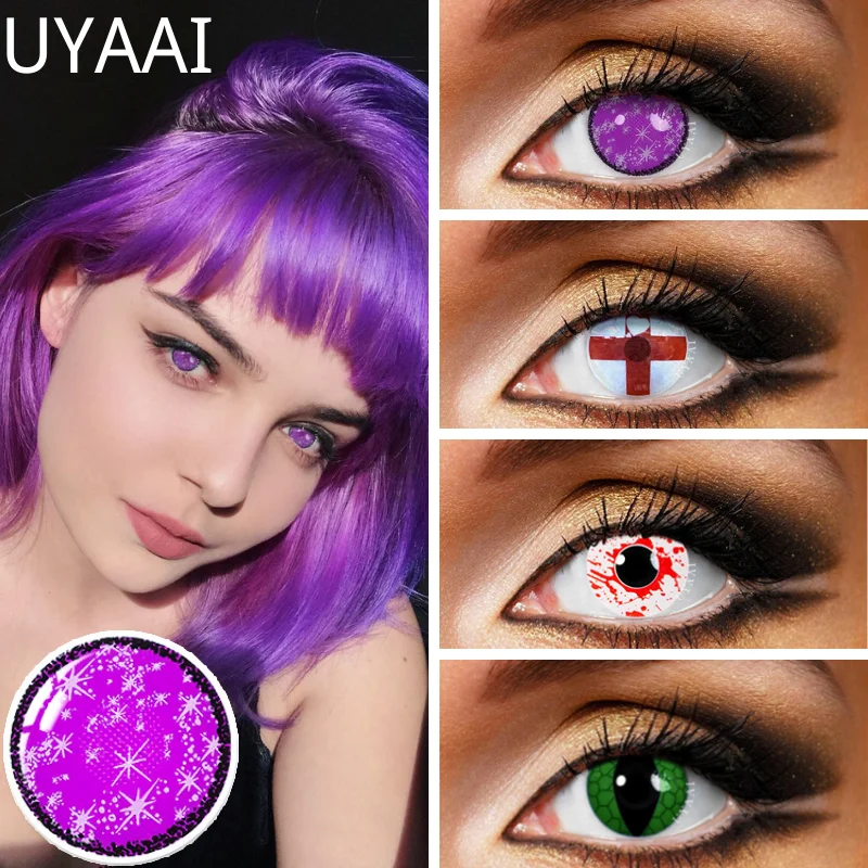 2 Adet / çift Cosplay Anime kedi gözü Lens Renkli Kontakt Lens Yıllık Kullanım Kozmetik Kontakt Lensler Renkli Lens Gözler için UYAAI . ' - ' . 0