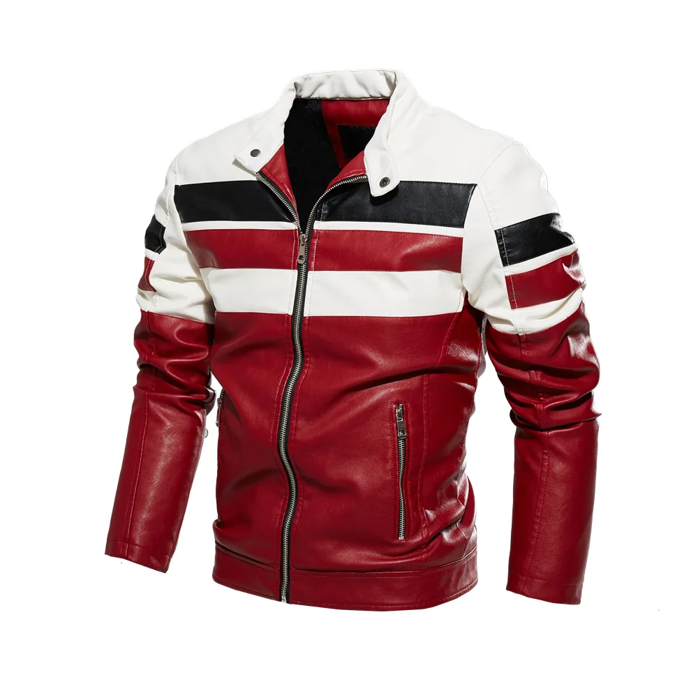 Erkek Yeni Sonbahar/Kış Ceket Kadife Sıcak Deri Ceket Eşleşen Renk PU Ceket İşlemeli Biker Deri Yıpratır . ' - ' . 1