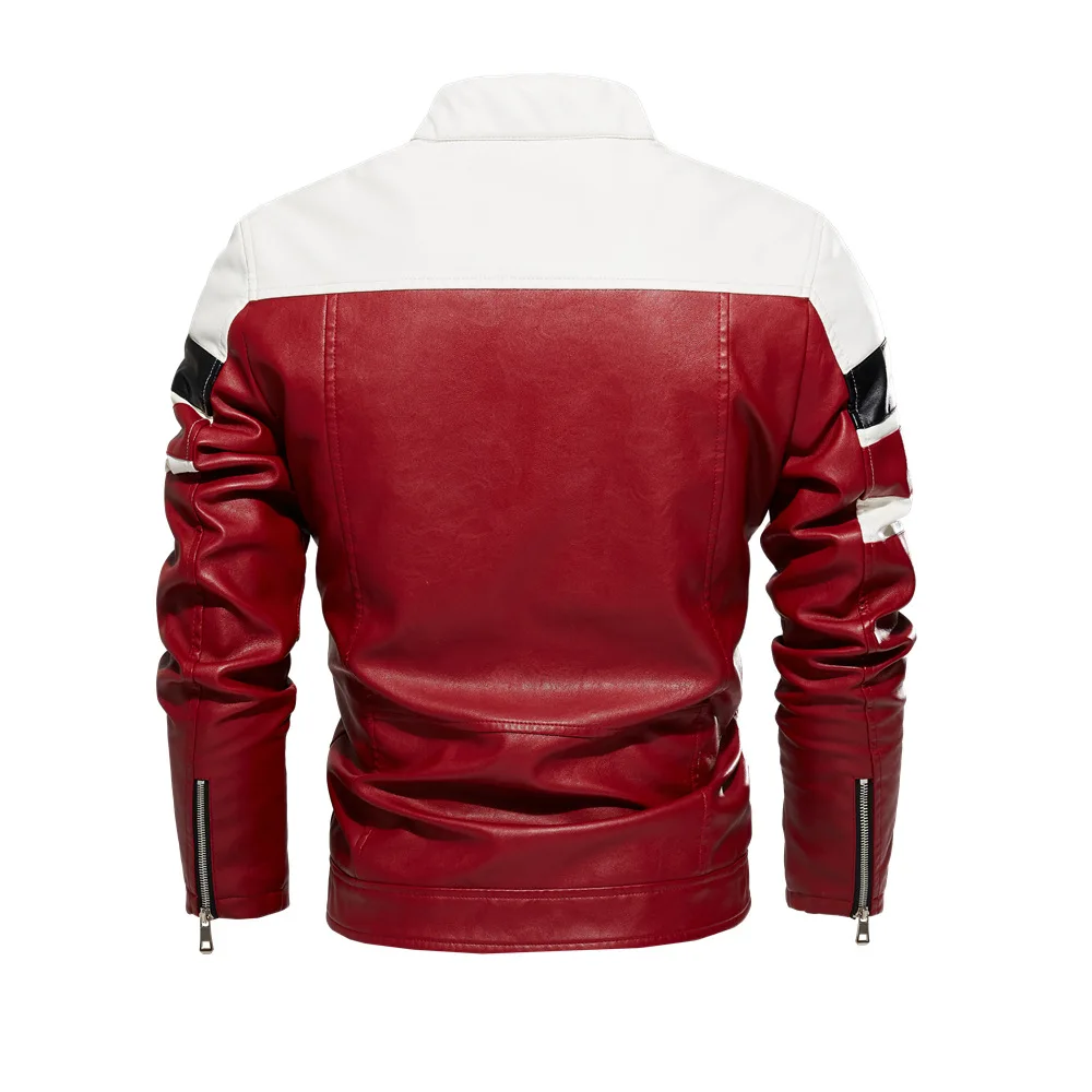 Erkek Yeni Sonbahar/Kış Ceket Kadife Sıcak Deri Ceket Eşleşen Renk PU Ceket İşlemeli Biker Deri Yıpratır . ' - ' . 2