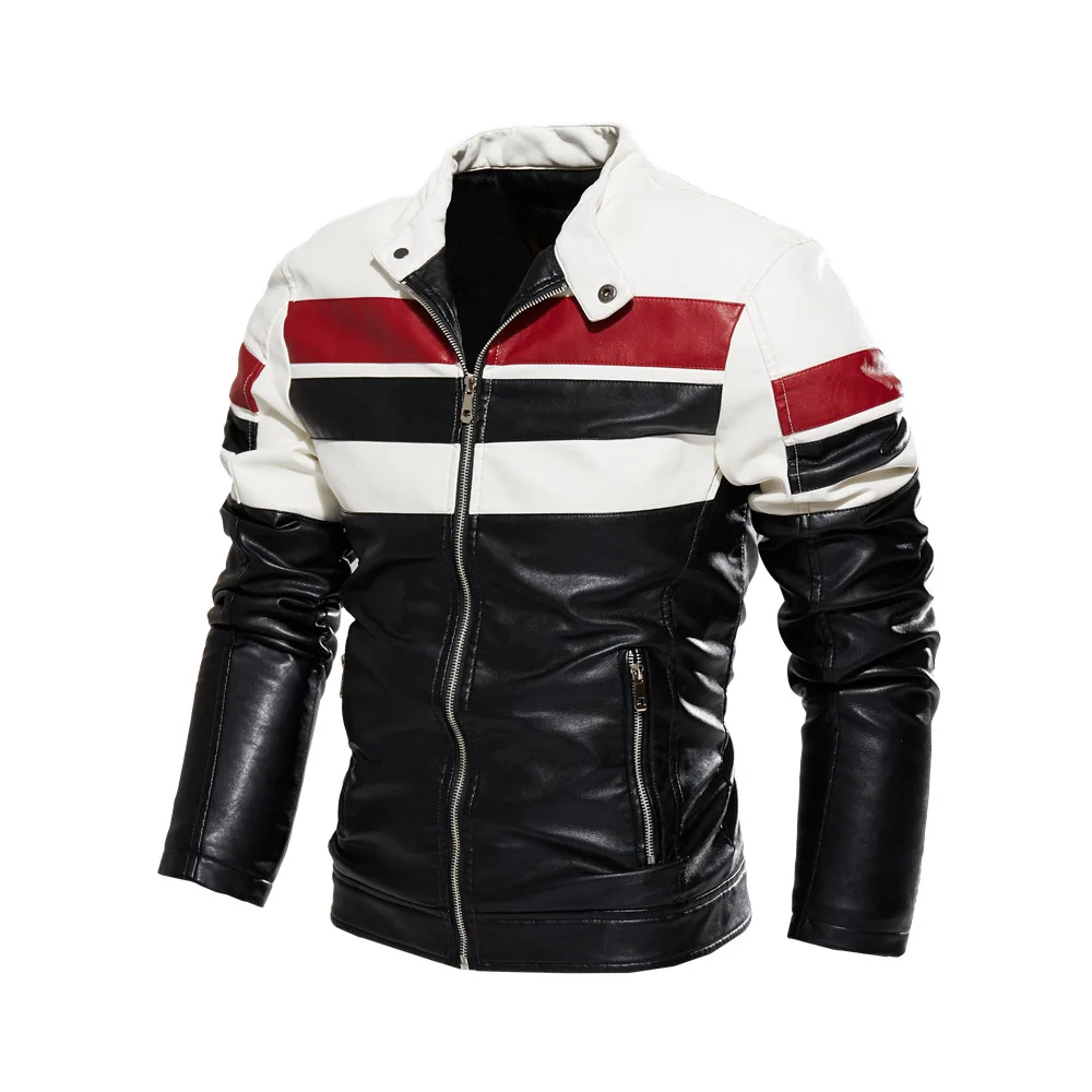 Erkek Yeni Sonbahar/Kış Ceket Kadife Sıcak Deri Ceket Eşleşen Renk PU Ceket İşlemeli Biker Deri Yıpratır . ' - ' . 3