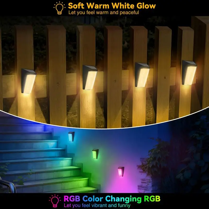 2 adet güneş duvar ışıkları açık su geçirmez duvar aplik 7 renk değiştiren ışık güverte Sundurma Yard bahçe ledi merdiven ışık lambası . ' - ' . 0