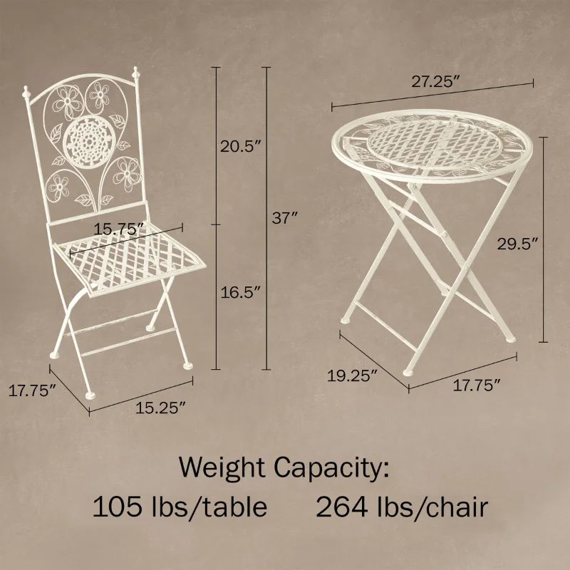 Lüks Ev Katlanır Bistro Seti-Kafes ve Çiçek Tasarımlı 3 Parçalı Masa ve Sandalyeler-Bahçe, Veranda için Dış Mekan Mobilyaları, . ' - ' . 1