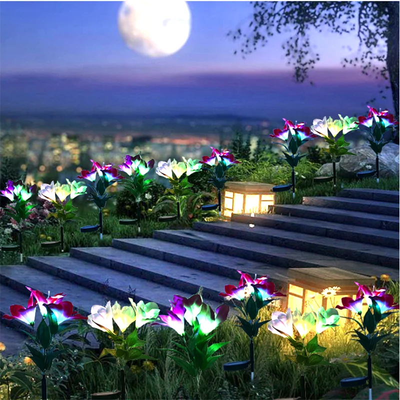 Açık LED güneş ışığı RGB renk güneş Enerjisi lambası zambak gül çiçek su geçirmez dekor Bahçe çim yolu düğün Parti tatil . ' - ' . 2