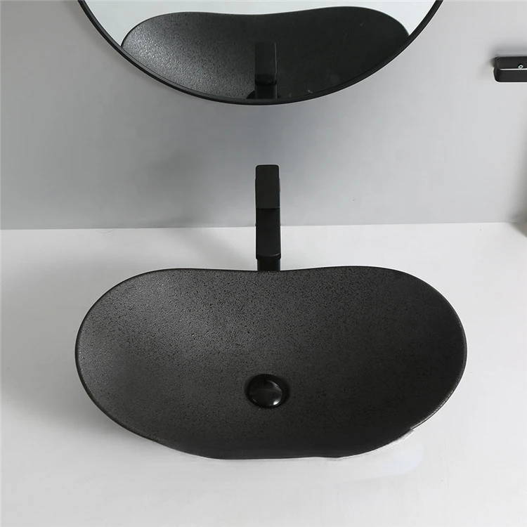 Avrupa Standart Sıhhi Tesisat Özelleştirilmiş Renk Seramik Sanatı El Lavabo Banyo Oval Mat Siyah Seramik Lavabolar . ' - ' . 1