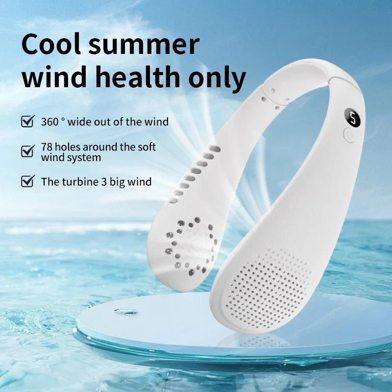 Taşınabilir Boyun Fanı Klima 2000mAh USB Şarj Edilebilir Kablosuz Mini Bladeless Elektrikli Fan 5 Hız Düşük Gürültü Ventilador . ' - ' . 4