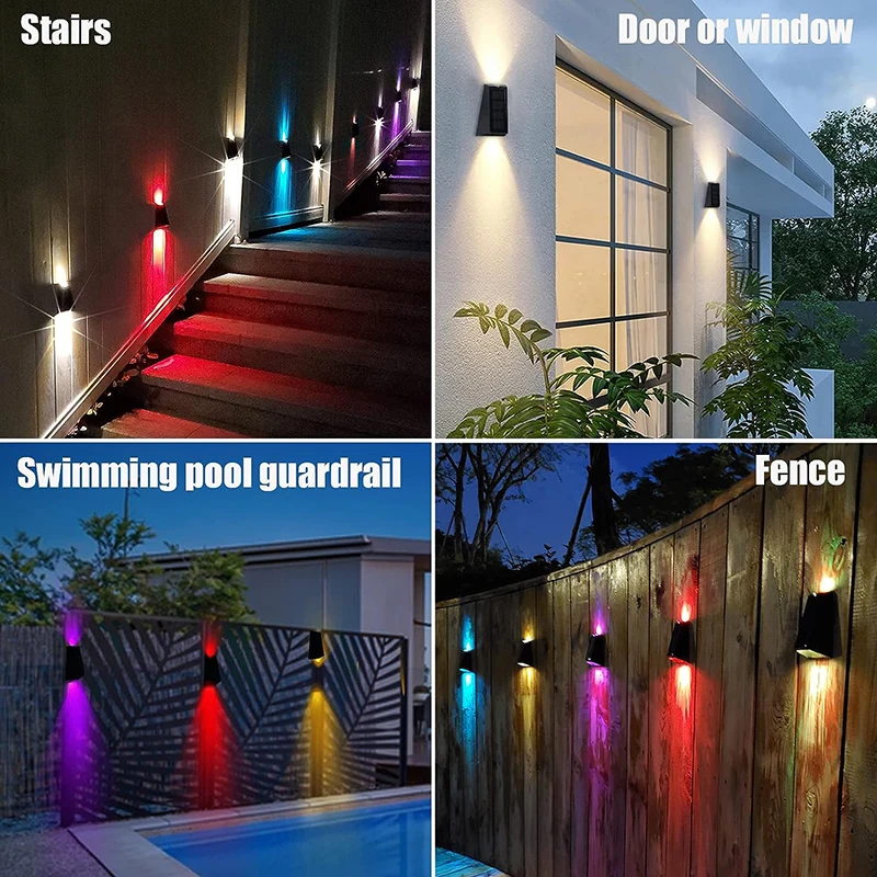 Güneş duvar ışıkları led duvar yıkama lambası 7 renk değiştirme açık su geçirmez veranda ışıkları arka bahçe garaj yolu . ' - ' . 5