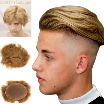Isviçre Tam Dantel erkek peruğu Avrupa gerçek insan saçı Değiştirme Erkekler için Postiş # 21 Kül Sarışın Renk 10X8