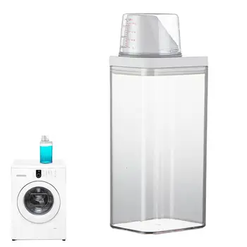 Hava geçirmez çamaşır deterjanı tozu saklama kutusu Şeffaf çamaşır Tozu Kabı Ölçüm Kabı İle Plastik Tahıl Dağıtıcı