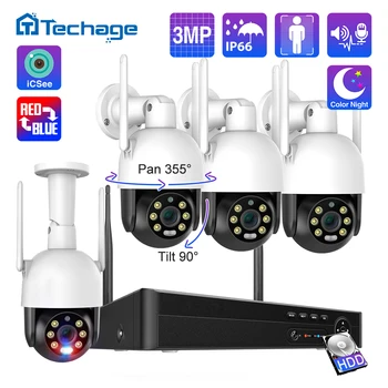 Techage 3MP Kablosuz PTZ Kamera Sistemi İnsansı Otomatik İzleme İki yönlü Ses 8CH H. 265 Açık CCTV Video WiFi Gözetim Kiti