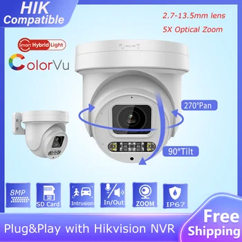Hikvision uyumlu CCTV 8MP Colorvu IP kamera 5X Zoom akıllı çift ışık iki yönlü ses SD kart yuvası tak ve Çalıştır Hikvision NVR ile