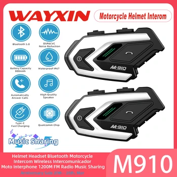 WAYXIN 910 Motosiklet Kask Kulaklık 2 Binici Bluetooth İnterkom Kulaklık Moto Communicator Hoparlör İnterkom Kulaklık Biker