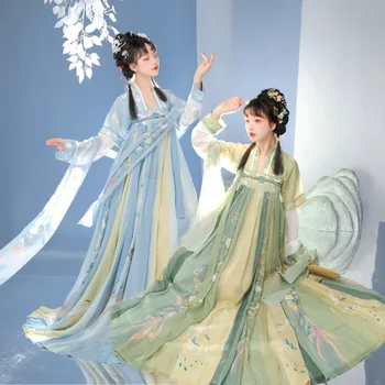 2022 Tam Set Çin Geleneksel Yeşil Hanfu Peri Dans Elbise Kostümleri Nakış Prenses Halk Sahne Giyim Takım Elbise Kadınlar için