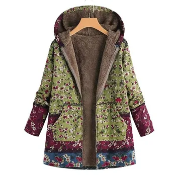 Vintage Ceketler Kadınlar için Rahat Fermuar Konumlandırma Baskılı Kürk Kapşonlu Uzun Kollu Ceket Harajuku Kadın Mont