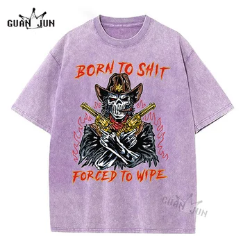 Zorla Silmek Cowskull Katil grafikli tişört Kadın / Erkek Streetwear Crewneck Tişörtleri Üstleri Büyük Boy %100 % Pamuk Yıkanmış Tee Gömlek