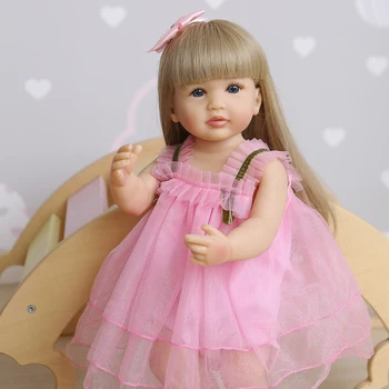 3D El Yapımı Yeniden Doğmuş Bebek sevimli bebek pembe prenses elbise Boyama Görünür Damarlar Köklü Uzun Kıvırcık sarı saç Kız oyuncak