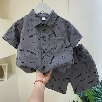 Çocuğun Kısa Kollu Gömlek Takım Elbise 2023 Yeni Erkek yaz giysileri Serin Yakışıklı çocuk Giyim
