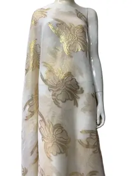 Kadınlar için altın ve Şerit İpek Kumaş Elbise, 100 % Gerçek İpek Malzeme, İpek Peçe Kumaş, 5 Metre