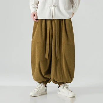 5 Renk erkek Büyük Boy Sonbahar / kış Olgunlaşanlar Çin Tarzı 2023 Erkekler Gevşek Ayak Bileği Bantlı Pantolon Geniş Bacak Pantolon harem pantolon Erkekler için