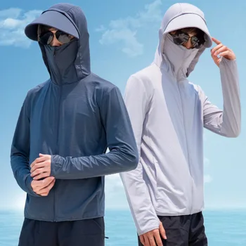 UV koruyucu kıyafet Buz İpek Güneş Koruyucu Ceket Ultra Hafif Nefes Çabuk Kuruyan Uzun Kollu Spor Kapşonlu Ceket Erkekler İçin