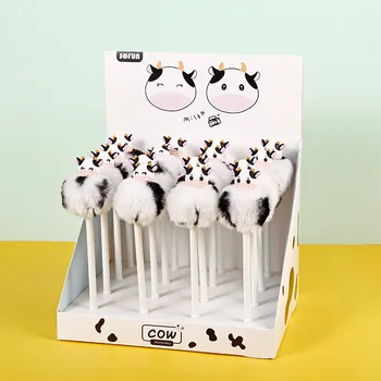 16 Adet / kutu Kawaii Yaratıcı Sütlü İnekler Hairball Jel Kalem Sevimli 0.5 mm Siyah Mürekkep Kalemler Kırtasiye Ofis Okul Yazma Malzemeleri Hediyeler