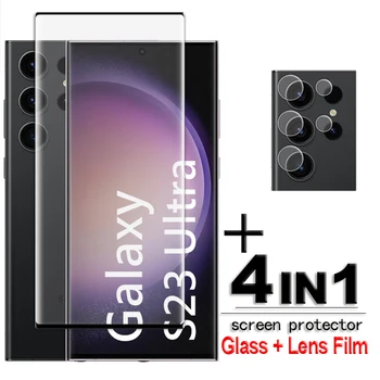 Samsung Galaxy S23 Ultra Cam 3D Tam Kapak Kavisli Ekran Koruyucu Samsung S23 Ultra 5G Temperli Cam S23 Ultra Lens Filmi