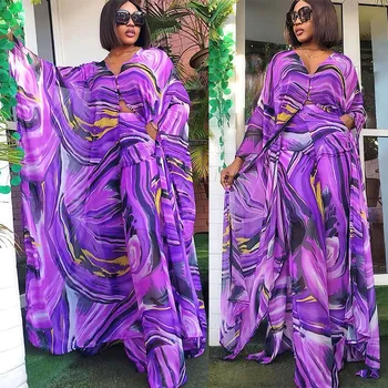 Ücretsiz Boyutu 2 Parça Set Afrika Baskı Elbise Kadınlar için Dashiki Kaftan Robe Bahar Bayan parti giysileri Kadın Sokak Rahat Kıyafetler