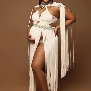 Saçak hamile fotoğrafçılığı Elbise Bohemian Hamile Seksi Dokuma Elbise Hamile Fotoğrafçılığı Prop Kostüm