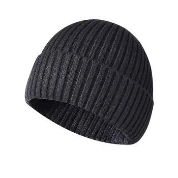 Erkekler ve kadınlar için mevcut kış örgü şapkalar, kalınlaşmış termal yün şapkalar, Baotou soğuk şapka, rahat flanşlı kaput siyah