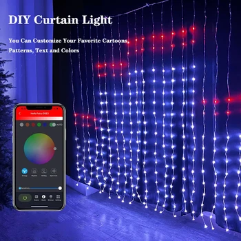 RGB Akıllı DIY LED Perde Dize İşık Lambası APP Uzaktan Kumanda Ekran Metin Resim Doğum Günü Ramazan Festivali Parti Dekor LM