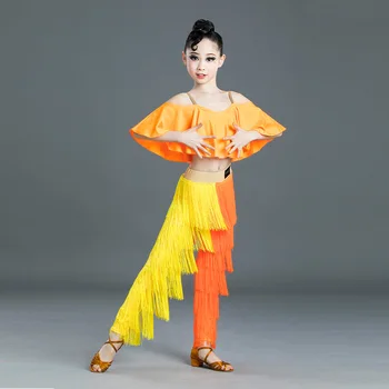 Yeni Çocuk Püskül Latin Dans Yarışması Elbise Kız Ulusal Standart Dans Püskül Pantolon Takım Elbise Uygulama Elbise Performans