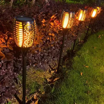 Titrek 12 LED peyzaj çim lambası yolu aydınlatma Torch açık su geçirmez IP65 Bahçe dekorasyon Güneş rüzgara dayanıklı çakmak ışık
