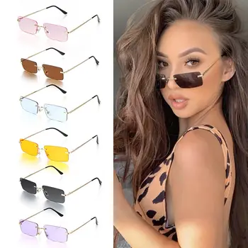 2023 Yeni moda güneş gözlükleri Dikdörtgen Çerçevesiz Vintage Güneş Gözlüğü Retro Degrade Gözlük UV Koruma