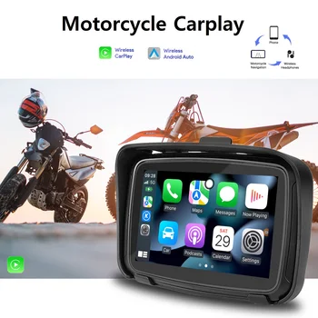 Bınıze Motosiklet Carplay ＆ Android Otomatik Su Geçirmez 5 inç Bluetooth Dokunmatik Ekran Kablosuz Carplay