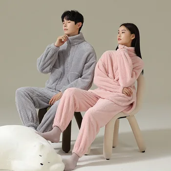 Kış Pijama Setleri Kalın Mercan Polar Çift Pijama kadın Kazak Uzun Kollu Termal Pazen Gecelik Takım Elbise Pijama Pantolon