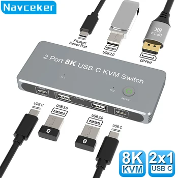 Navceker Thunderbolt 3 4 USB C KVM Anahtarı 4K 144Hz USB 2.0 KVM Anahtarı USB 8K 60Hz 1080@165Hz USB KVM Switcher Macbook Laptop için
